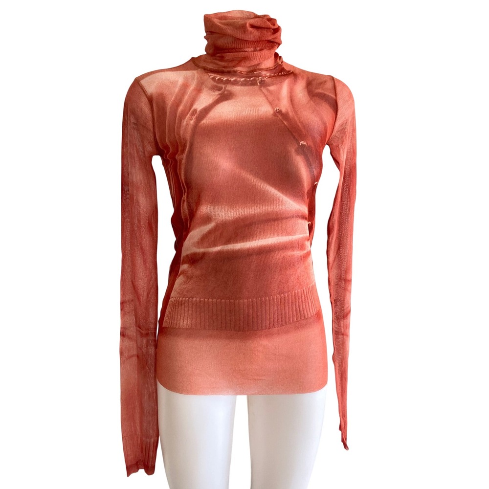 Jean Paul Gaultier Maille Femme Orange Trompe L'oeil Mesh Turtleneck Top Large